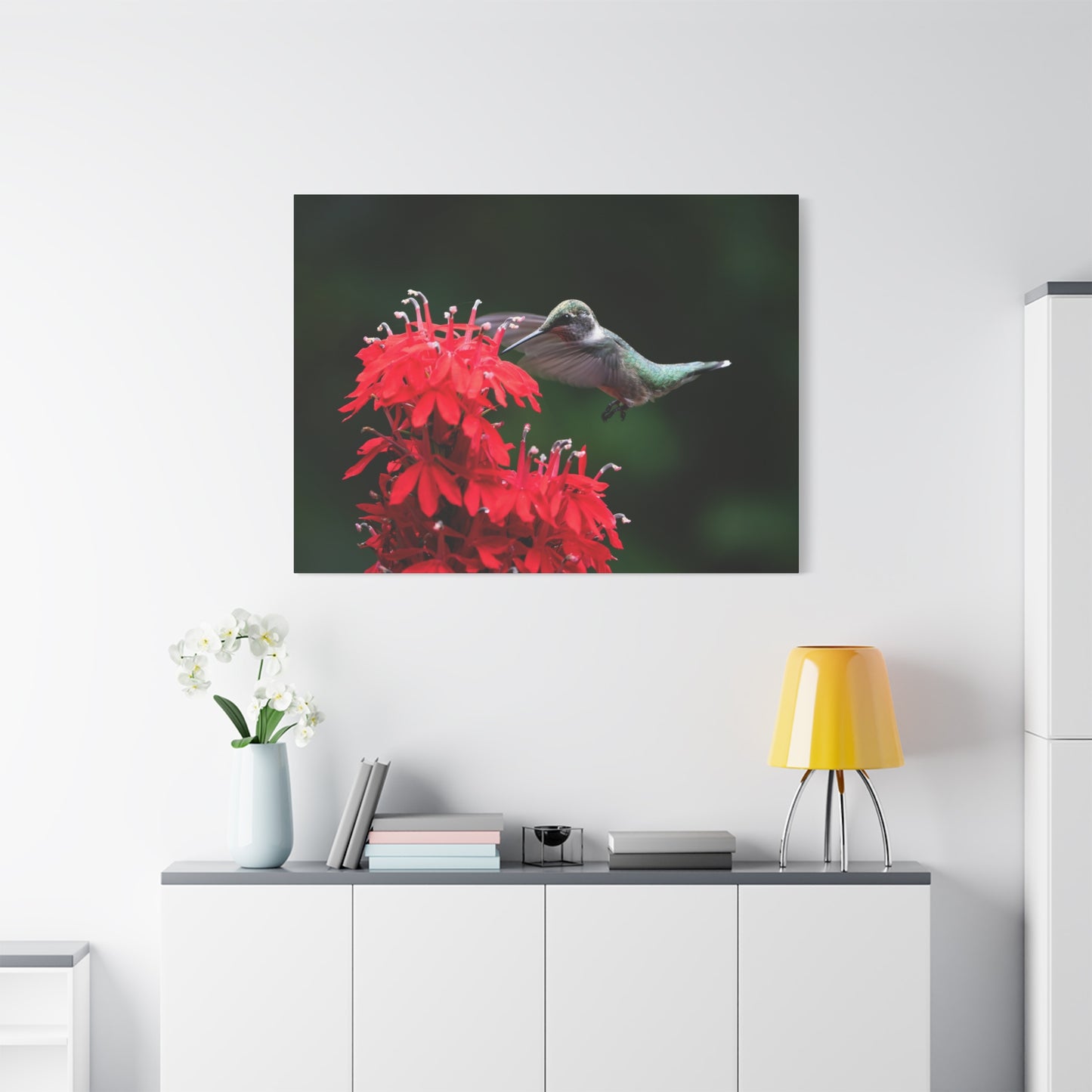 Hummingbird On Cardinal Flower - Matte Nature Print